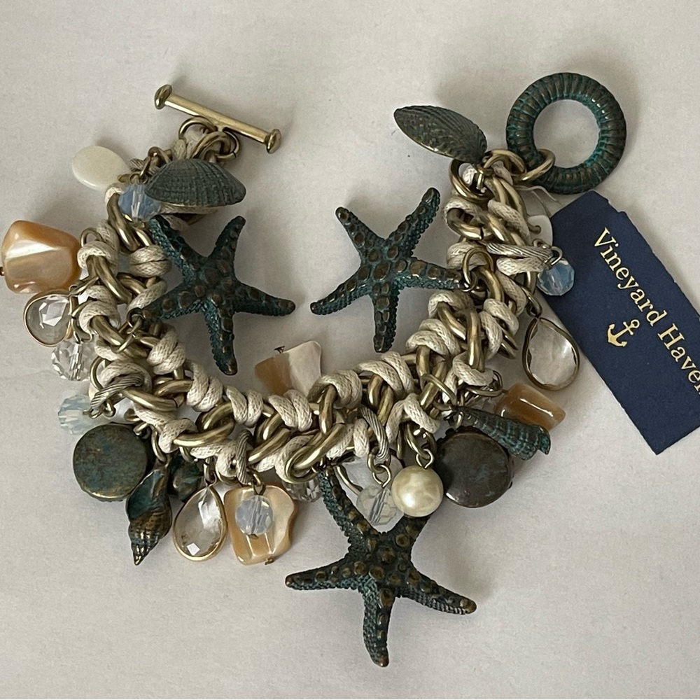 Vineyard Haven Starfish, shell  charm Bracelet with Mixed Beads